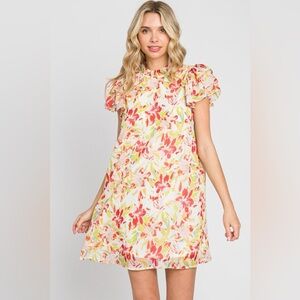 Red/Green GeeGee Floral Short Sleeve Mini Dress